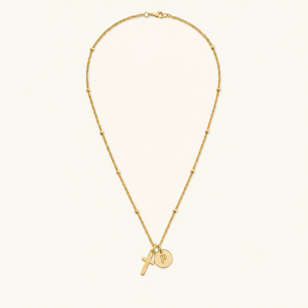 Selah Cross Initial Gold Necklace