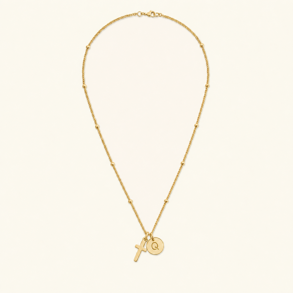 Selah Cross Initial Gold Necklace