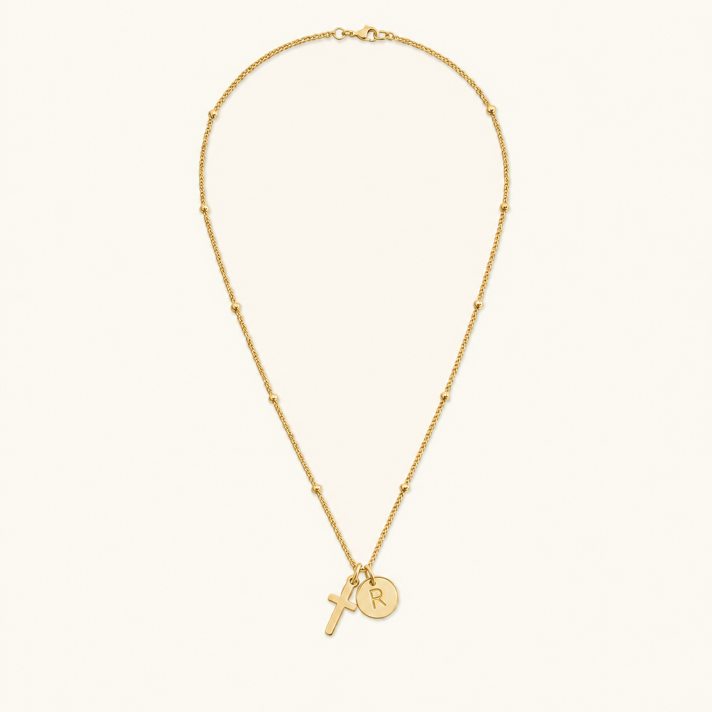 Selah Cross Initial Gold Necklace