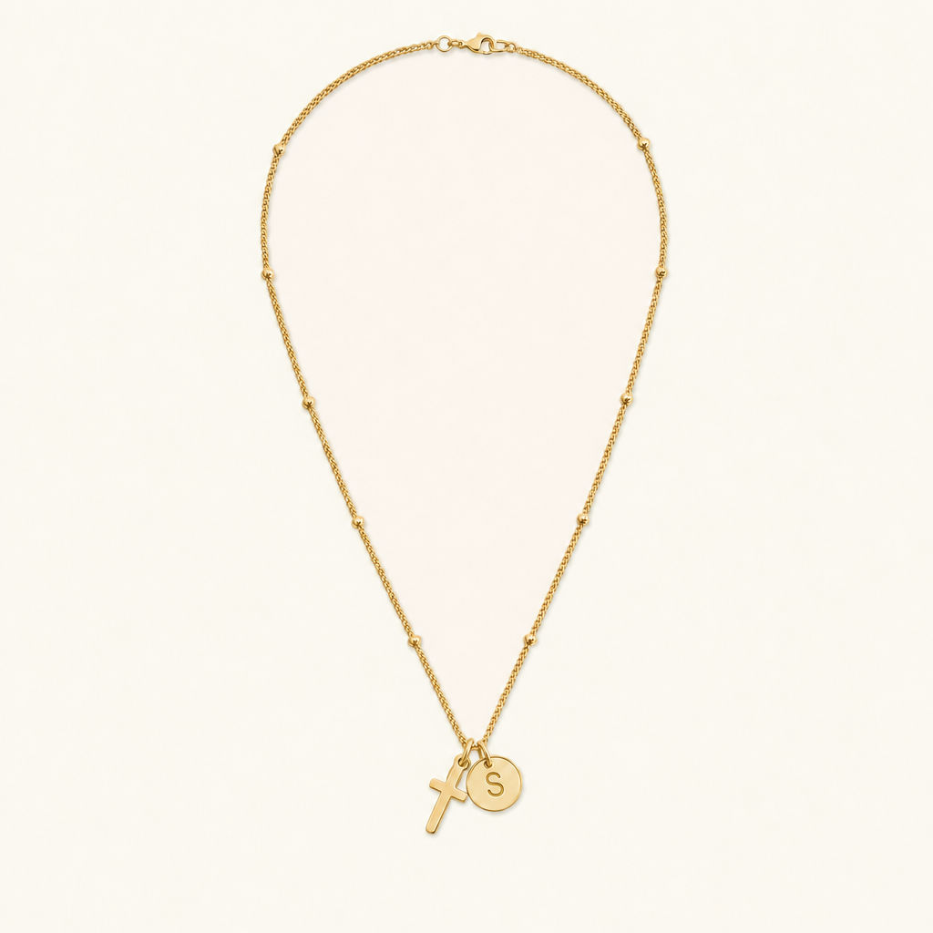 Selah Cross Initial Gold Necklace