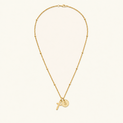 Selah Cross Initial Gold Necklace
