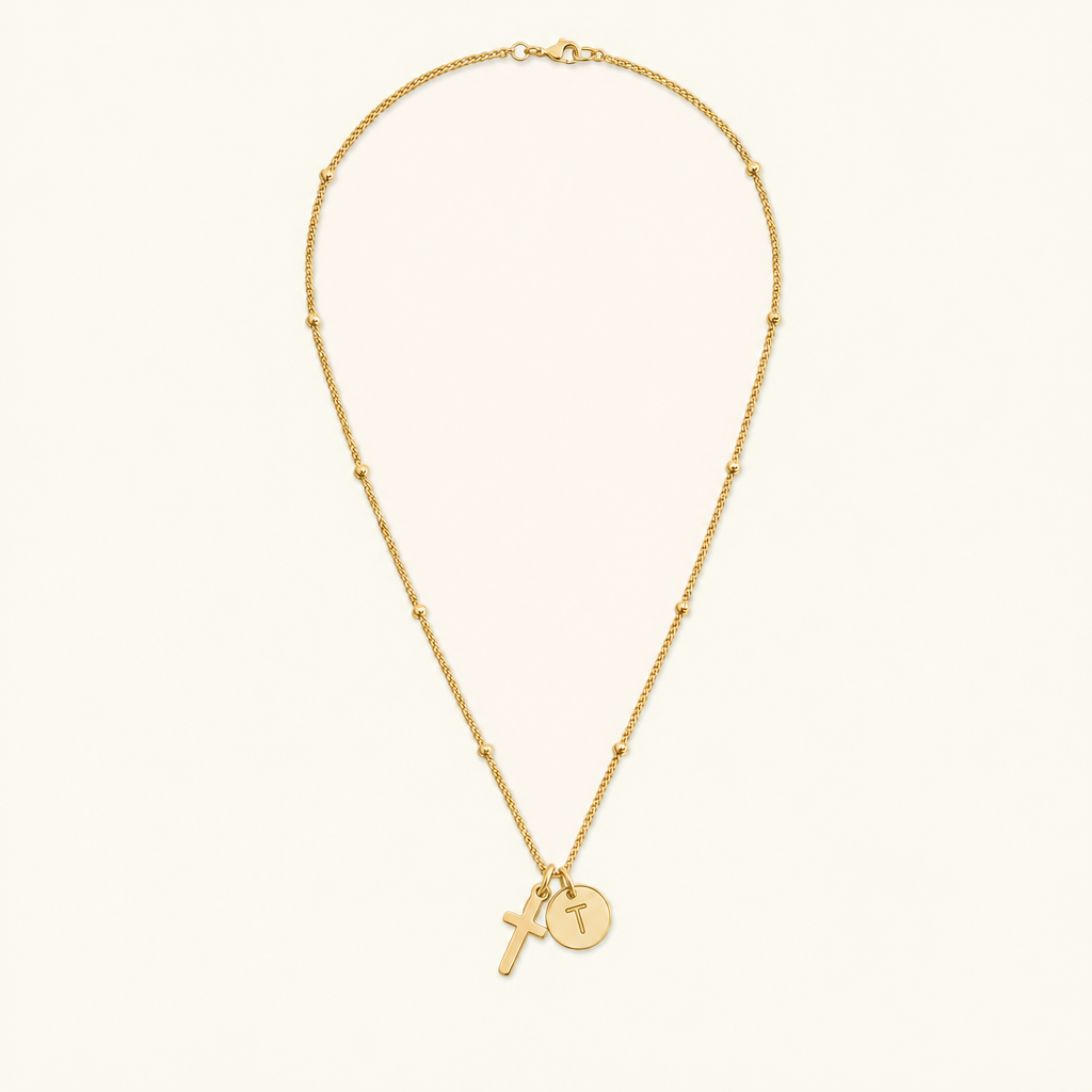 Selah Cross Initial Gold Necklace