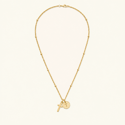 Selah Cross Initial Gold Necklace