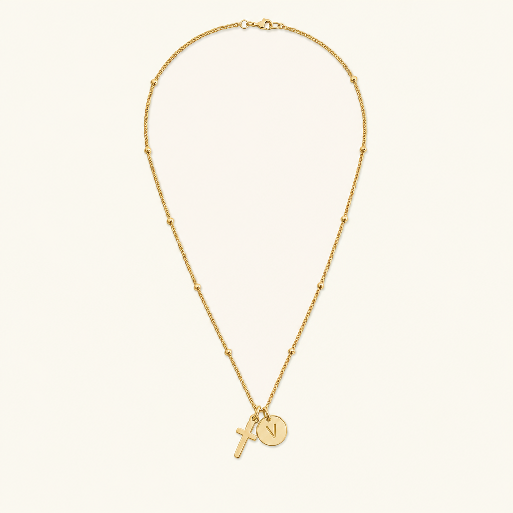 Selah Cross Initial Gold Necklace