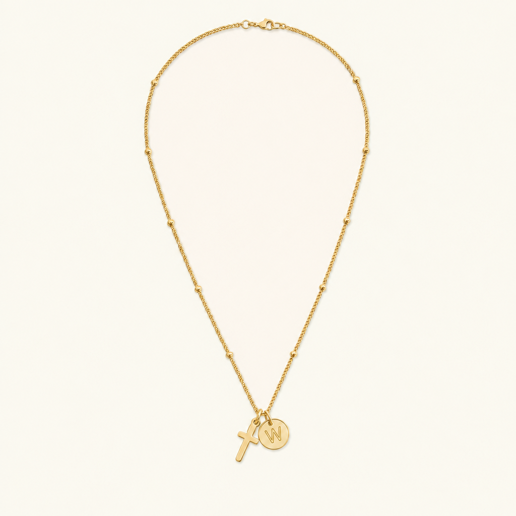 Selah Cross Initial Gold Necklace