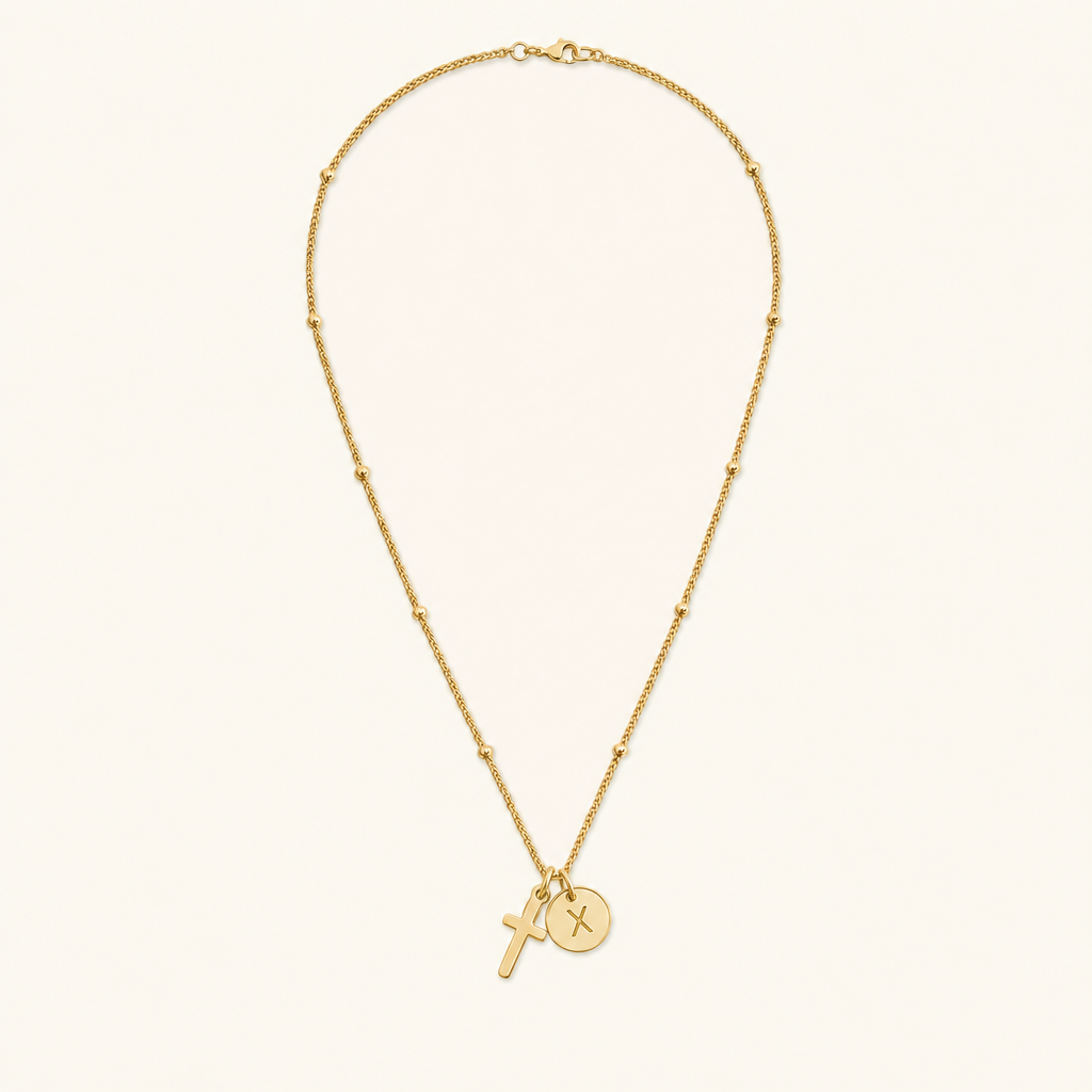 Selah Cross Initial Gold Necklace