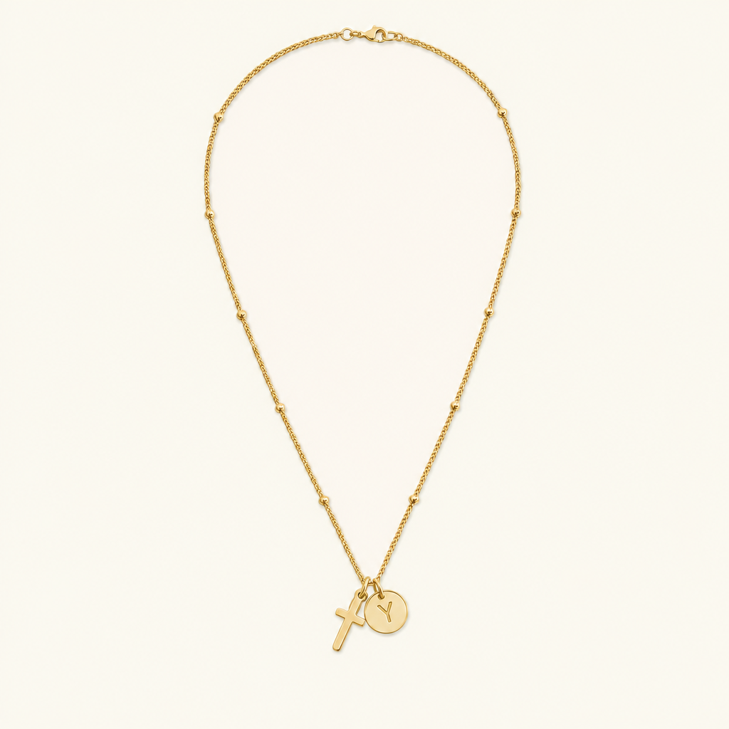 Selah Cross Initial Gold Necklace