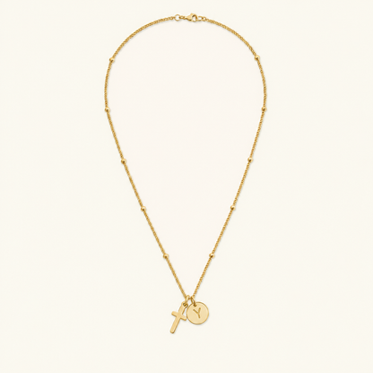 Selah Cross Initial Gold Necklace