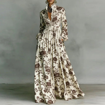 Sophia | Women's High-Waist Geometric Print Long-Sleeve Shirt Dress